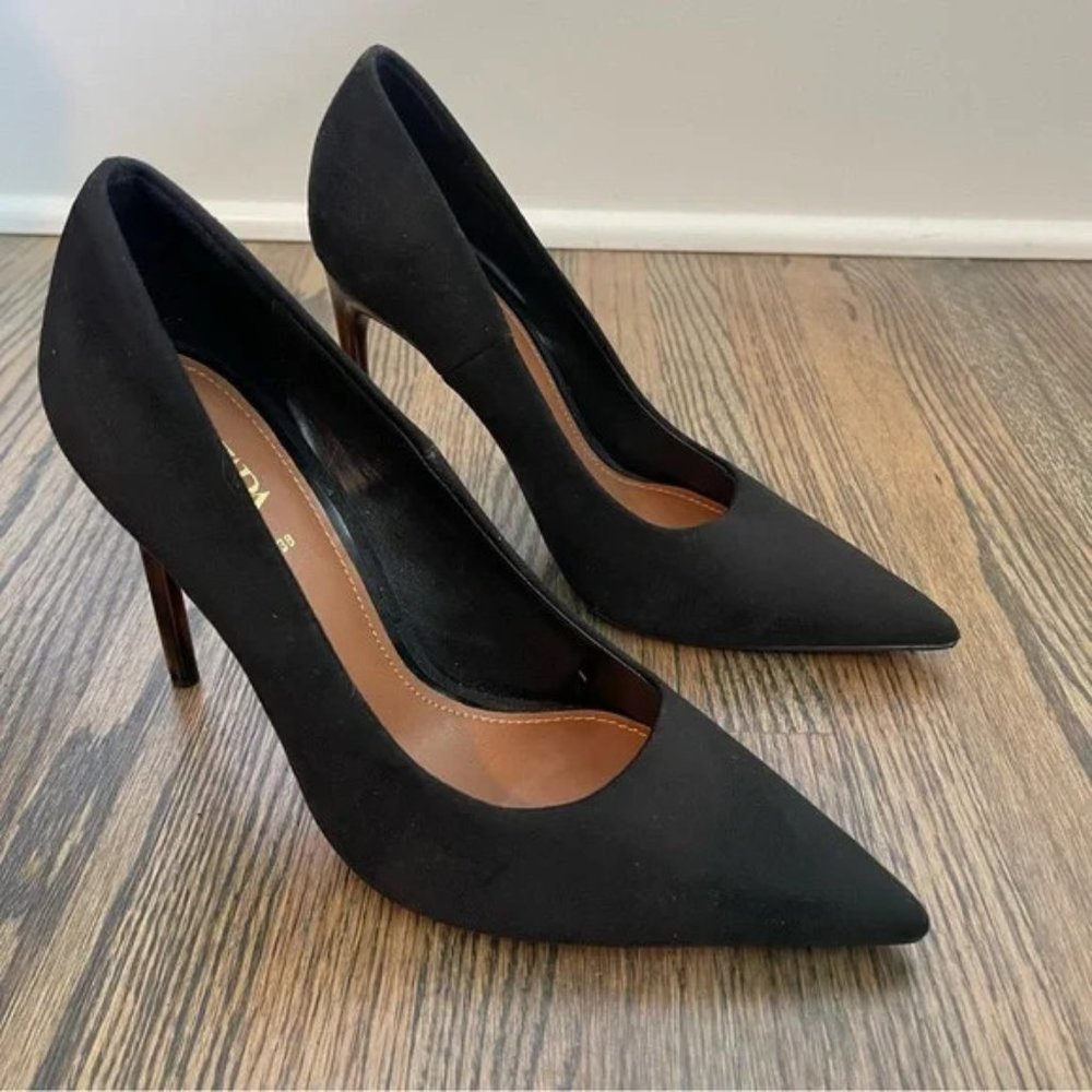 Zara black faux suede tortoise shell heels